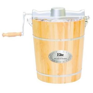 Elite Gourmet 4-Quart Old Fashioned Pine Bucket Electric/Manual Ice Cream Maker