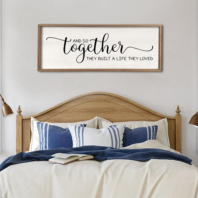 And So Together They Built A Life They Loved Wall Decor 40”X15” Large Framed Farmhouse Wood Sign for Bedroom Above Bed Living Room Over Bed Wall Art Modern Hanging Decoration (Wood)