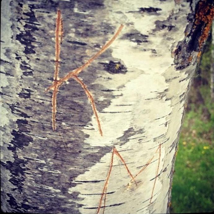 The first time I visited the cottage in 2012, Kristjan and I carved our initials into a birch tree by the lake, and this tree inspired our wedding invitations.