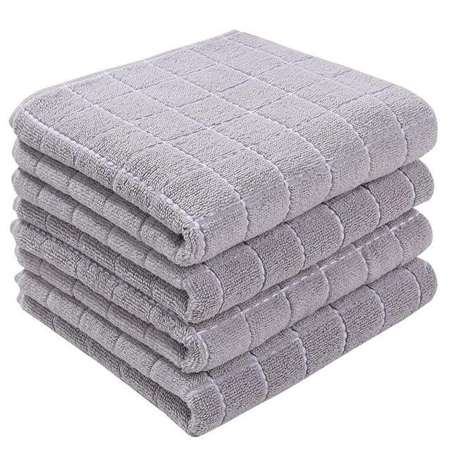 Homaxy 100% cotton Terry Kitchen Towels(White, 13 x 28 inches), checkered  Designed, Soft and Super Absorbent Dish Towels