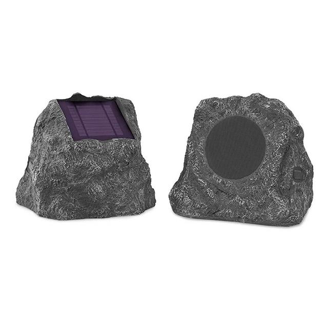 Innovative Technology Outdoor Rock Speaker Pair - Wireless Bluetooth Speakers for Garden, Patio, Waterproof, Built for all Seasons & Solar Powered with Rechargeable Battery, Music Streaming - Charcoal