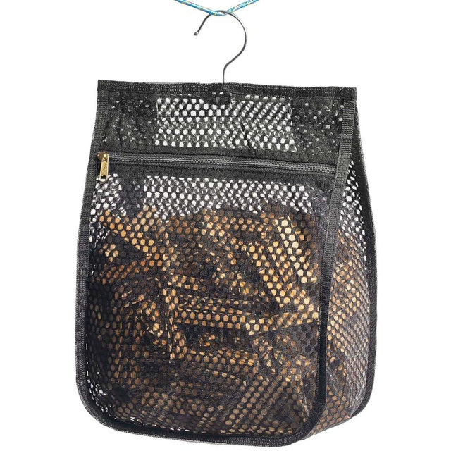 KOOZTI Mesh Clothespin Bag for Clothesline Outdoor, Clothes pin Bag with Zipper Closure, Large Opening, Large-Capacity Clothespin Storage Organizer with Hooks, Use YKK Zipper