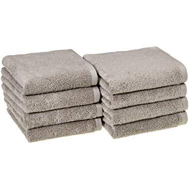 AmazonBasics Quick-Dry Hand Towels - 100% Cotton, 8-Pack, Platinum