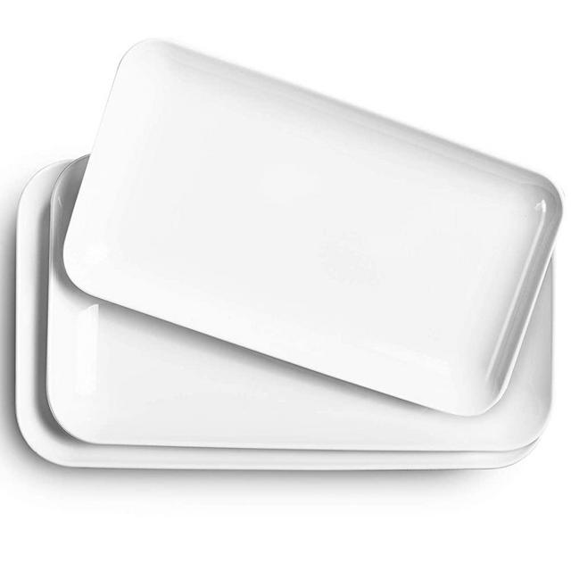 Large Serving Platter Set - Delling 16in White Rectangular Serving/Salad Plates - Big Serving Trays for Parties Meat, Sushi, Dinner Plate Oven Safe Dinnerware Set of 3