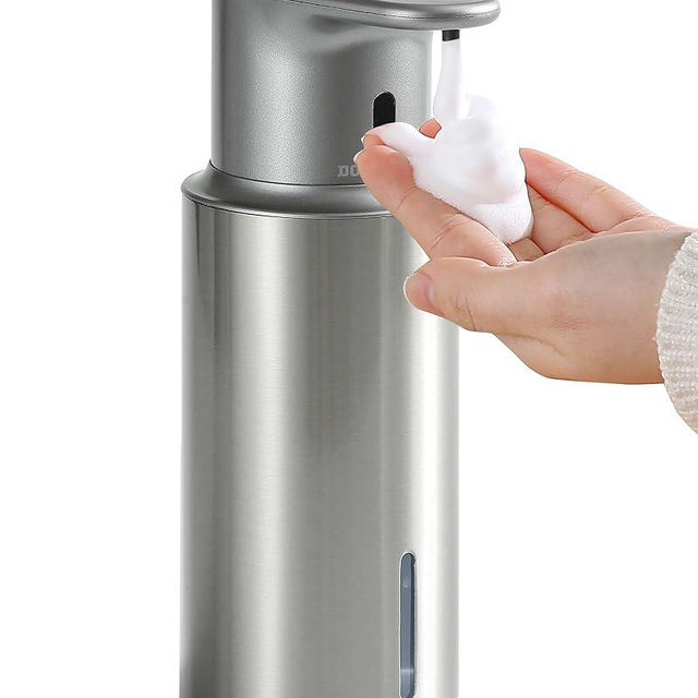 DODO MEKIA Automatic Foaming Soap Dispenser Touchless, 304 Stainless Steel Bottle Body &16.2oz/480ml Rechargeable, 3 Adjustable Liquid Levels, IPX7 Waterproof, for Kitchen Bathroom, Stainless Steel