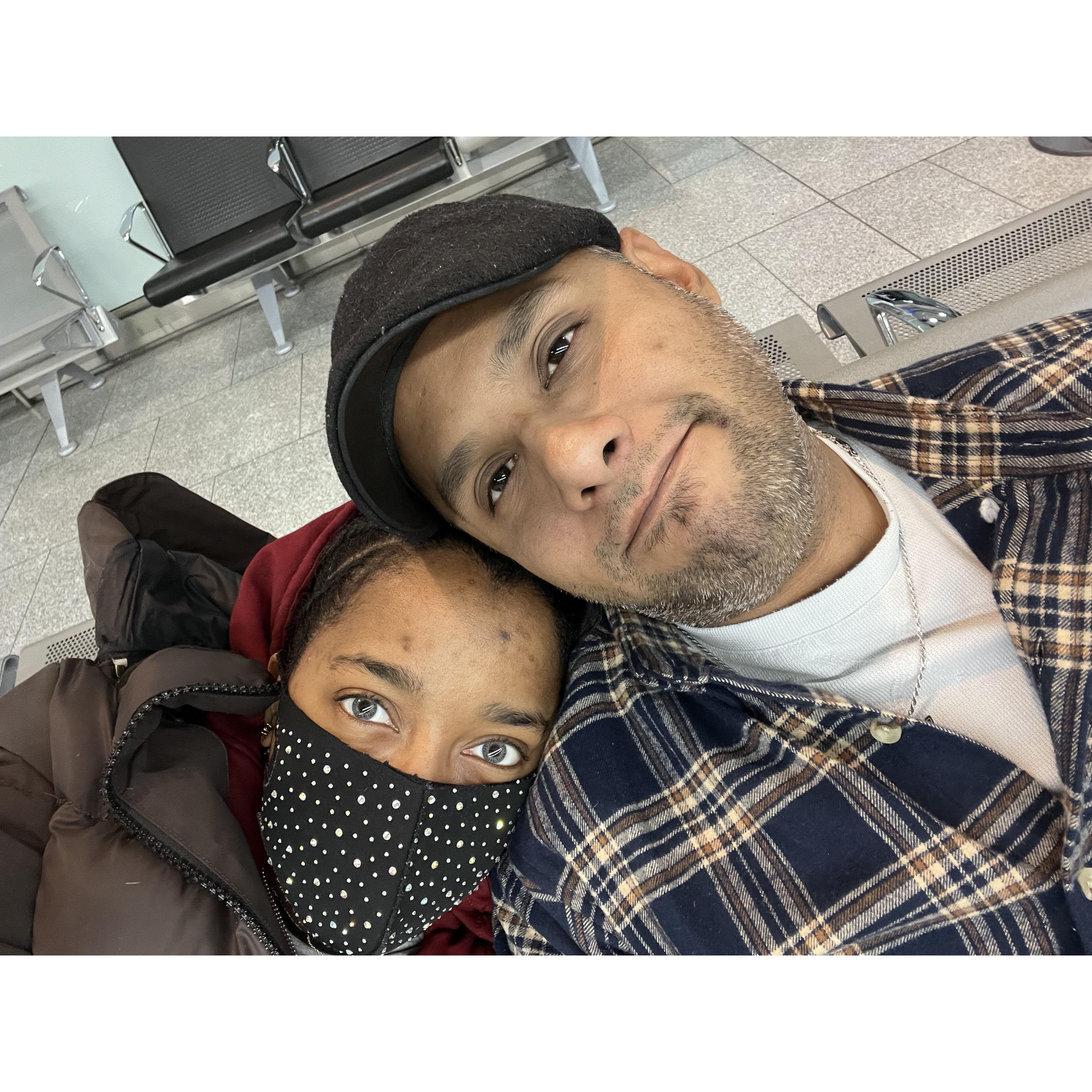Us after 7.5 hours of flying across the world :)
