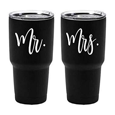 Mr & Mrs Double Wall Steel Tumbler Set – Vacuum Insulated Wine Tumblers by The Navy Knot – 30Oz Black & White His and Hers Wine Cups – Temperature Control & BPA-Free Lid – Sweat-Proof