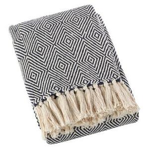 Soft Cotton Diamond Weave Throw Blanket - Navy
