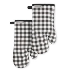 KITCHENAID Gingham Oven Mitt 2-Pack Set, Matte Black, 7"x13"
