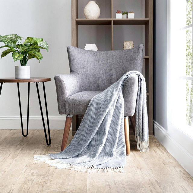 Soft Herringbone Throw Blanket With Fringe 50" X 60" - Becky Cameron, Dusk Blue
