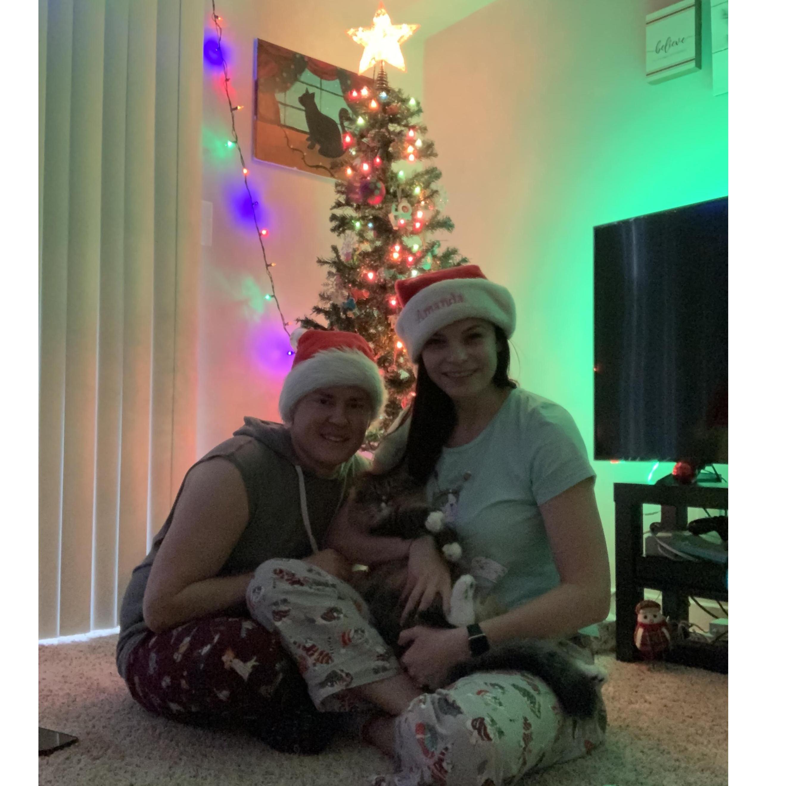 Christmas morning with our cat Mazikeen