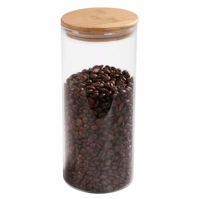 77-Life - 77L Glass Coffee Bean Container, 52.36 FL OZ (1550 ML), Glass Food Storage Jar with Airtight Seal Bamboo Lid - Modern Design Clear Glass Food Storage Canister for Serving Tea, Coffee, Spice and More
