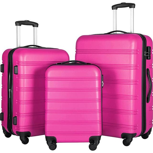Merax Luggage Sets 3 Piece Suitcase Set 20/24/28,Carry on Luggage Airline Approved,Hard Case with Spinner Wheels,Pink