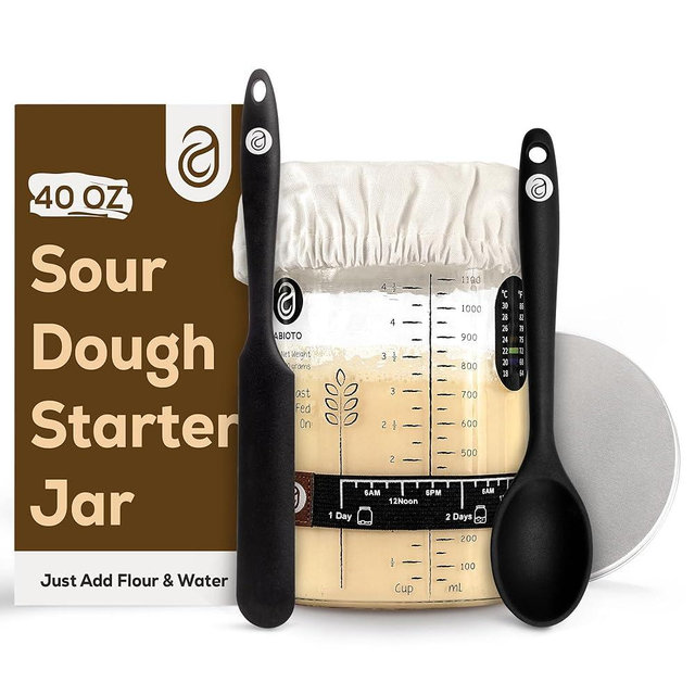 Sourdough Starter Kit with 40 oz Glass Jar – Extra Thermometer Strips and Breathable Covers Included in Sourdough Starter Jar Kit – A Perfect Sourdough Bread Starter Kit for Beginners to Expert