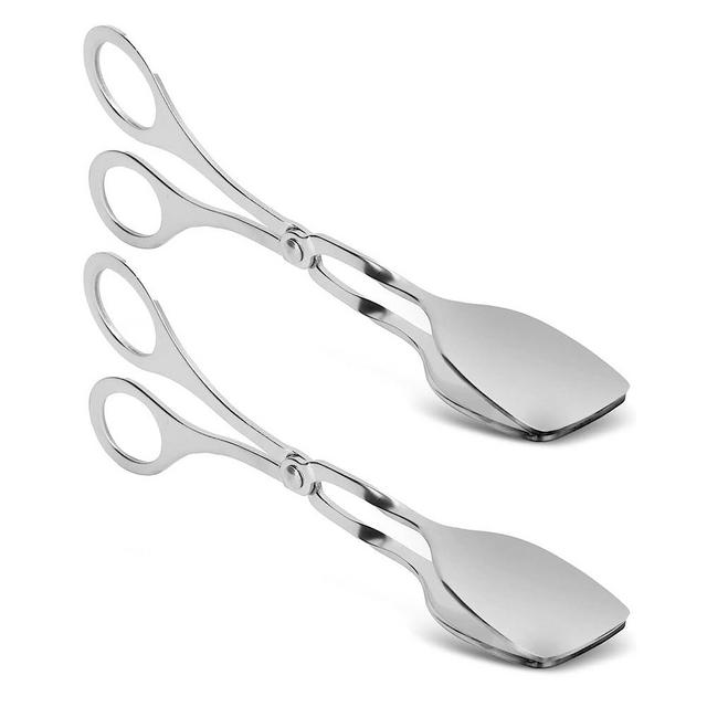 2 Pcs Tongs for Serving Food, Serving Tongs Stainless Steel Buffet Tongs Mini Tongs Bread Clip Food Tongs Scissors Shape Salad Steak Clip for Baking Barbecue Fried