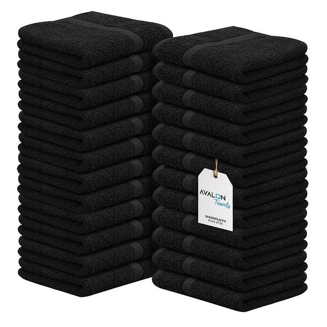 Avalon Towels Cotton Washcloths – (Pack of 24) Size 12x12 Inches Premium Ring Spun Cotton, Super Absorbent, Soft Face Towels, Gym Towels, Hotel and Spa Quality, Reusable Multipurpose Towels (Black)