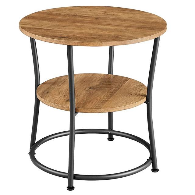 VASAGLE Side Table, Round End Table with 2 Shelves, Living Room, Bedroom, Easy Assembly, Steel Frame, Industrial Design, Rustic Walnut and Black ULET056B41