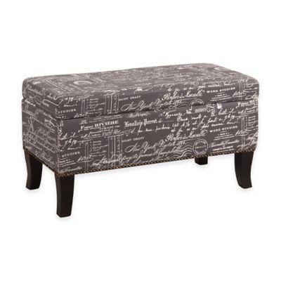 Stephanie Script Patterned Linen Bench in Grey