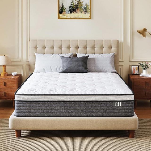 Queen Mattress, 12 Inch Queen Size Hybrid Mattresses in a Box , Medium Feel Foam and Individual Pocket Springs, Fiberglass Free Bed Mattress, Extra Edge Support, Pressure Relief, CertiPUR-US