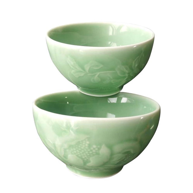 Twokiln Longquan celadon 4.5 inch 10 Oz rice bowl,Celadon glazed rice bowl,Sushi dipping sauce bowl,High temperature twice firing,Natural mineral glaze lead-free,2 pcs.(Pomegranate green)