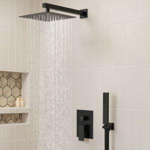 SF10-2FWM6066BK RainfallCascade 10" Pressure Balanced Rain Shower System with Handheld Spray