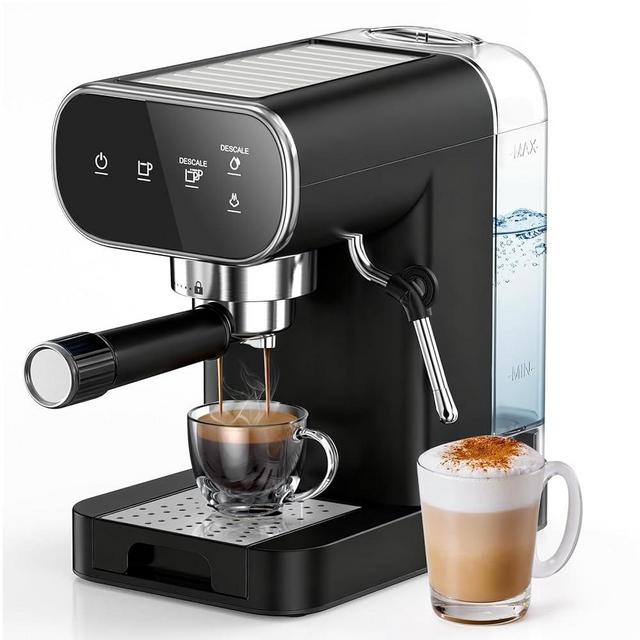 Home Espresso Machine 20 Bar with Touchscreen & Steam Milk Frother, Fast Heat-Up Espresso Coffee Maker with 48oz Removable Tank for Cappuccino, Latte, Americano, Black