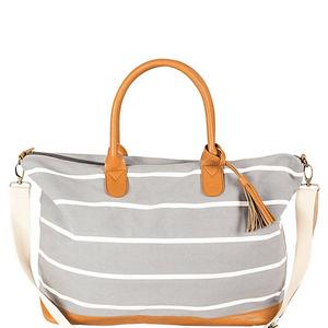 CathyÂ´s Concepts Tasseled Initial Striped Canvas Oversized Weekender Tote