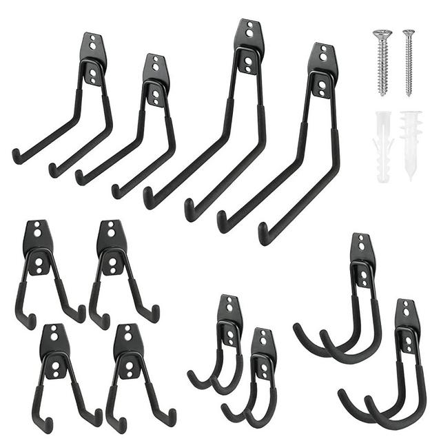 WORKPRO 12-Piece Garage Hook Set, Heavy Duty Steel Garage Hangers, Utility Wall Mount Hooks, Tool Hangers for Bikes, Garden Tools, Ladders and Bulky Items