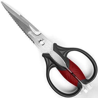 Kitchen Scissors - Heavy Duty Utility Come Apart Shears For Poultry, Chicken, Meat, Food, Vegetables - 9.25 Inch Long - Black And Red Handle