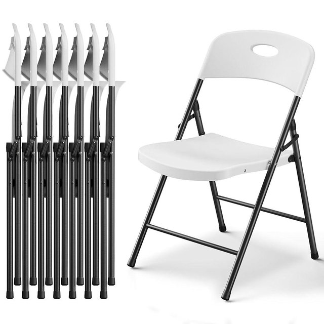 MAKE CHANGES Folding Chairs 8 Pack, Outdoor Folding Chairs for Outside Indoor, Portable 350 lbs Capacity Heavy Duty Plastic Metal Foldable Chairs Commercial Seating for Picnic, Party, Patio, White