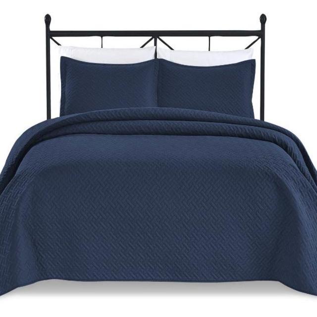Basic Choice 3-Piece Light Weight Oversize Quilted Bedspread Coverlet Set - Navy Blue, King/California King