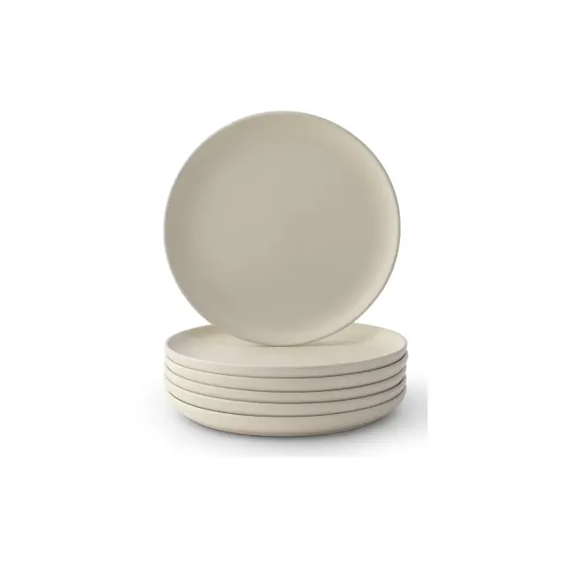 JoyJolt Mesa 6-Piece Stoneware Dinner Plates Set – 10.5” – Matte Linen