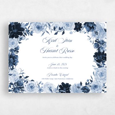 Dusty Cobalt, Blue Wedding Invitation - Moderna Landscape