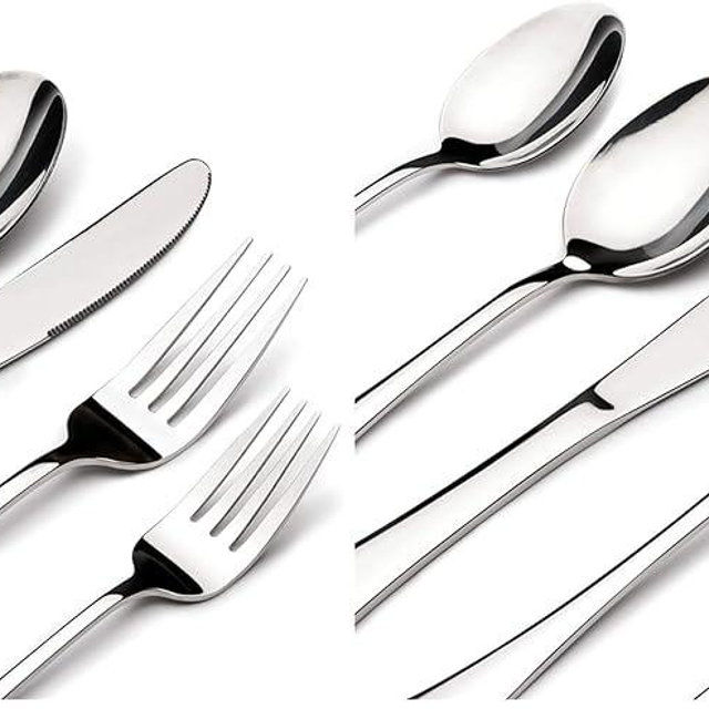 60 Piece Silverware Set for 12, Heavy Duty Stainless Steel Flatware Utensils Cutlery Set Including Steak Knife Fork and Spoon, Dishwasher Safe，Gift Package for Wedding Housewarming (Pack of 2)