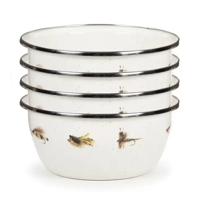 Fishing Fly 24 fl. oz. Enamelware Salad Bowls (Set of 4)