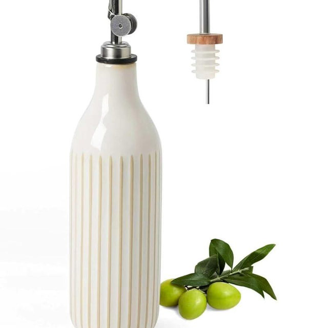 FUN ELEMENTS Olive Oil Dispenser Bottle, 19 oz Oil Dispenser for Kitchen and Vinegar Dispenser Bottle, Suitable for Vinegar, Coffee Syrups & Other Liquids, Antique White