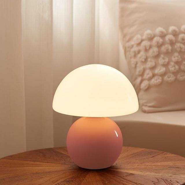 Dawnwake Mushroom Lamp Small Lamp, Table Bedside Nightstand Lamp for Bedroom, Cute Mini Modern Lamp Dimmable, Unique Aesthetic Home Decor for Living Room Girl Gifts, Ceramic Base Glass Lamp(Pink)