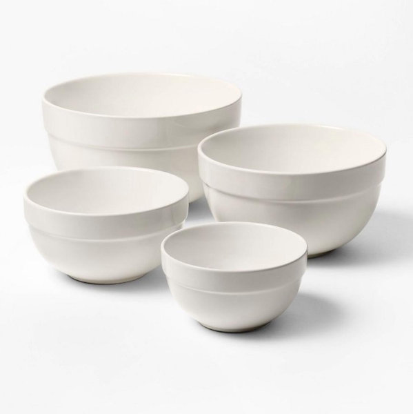 4pc Stoneware Mixing Bowl Set Cream - Figmint™