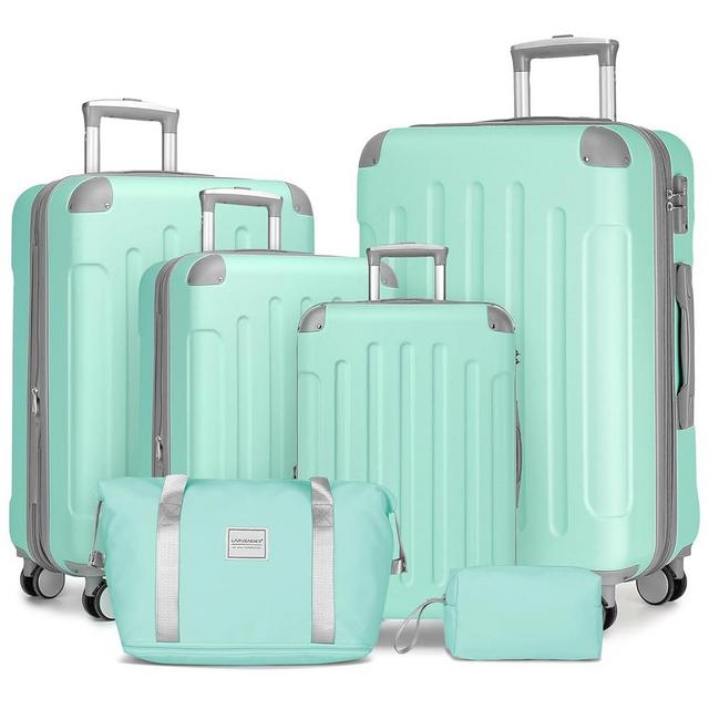 LARVENDER Luggage Sets 6 Piece, Expandable Luggage Set Clearance for Women, Suitcases with Wheels, Hardside Hard Shell Travel Luggage with TSA Lock (Green Grey, 6pcs)