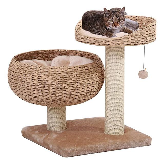PetPals Hand-Made Paper Rope Natural Bowl Shaped with Perch Cat Tree
