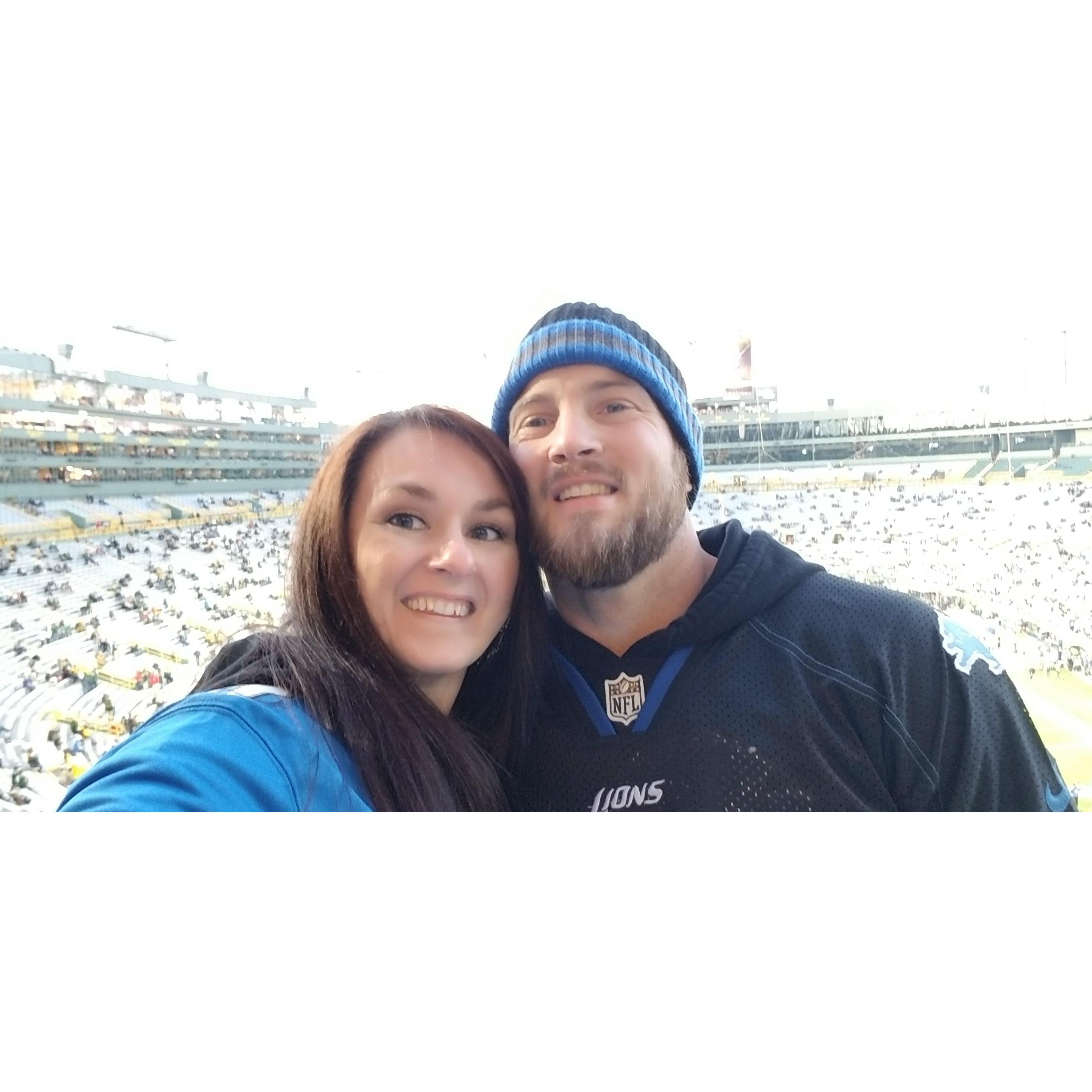 Our first NFL game together. Detroit Lions at Green Bay Packers