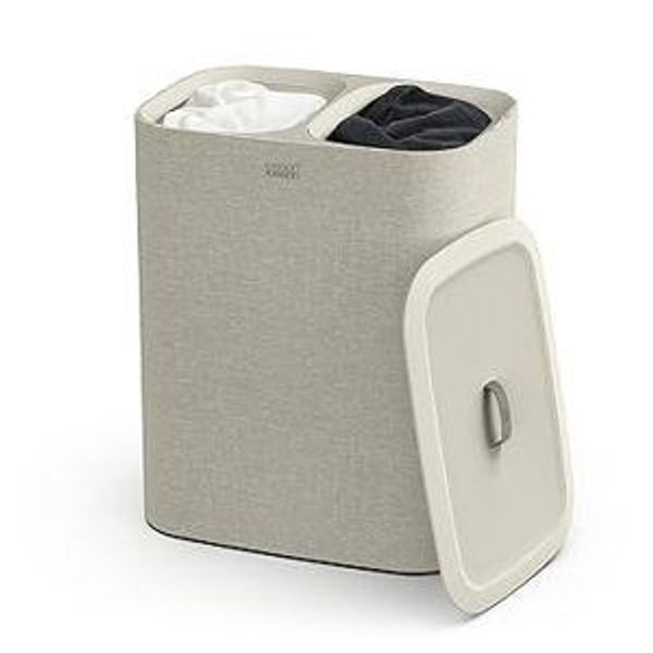 Joseph Joseph Tota 90 liter/23.8 gallon Laundry Hamper Separation Basket with lid, 2 Removable Washing Bags with Handles - Ecru