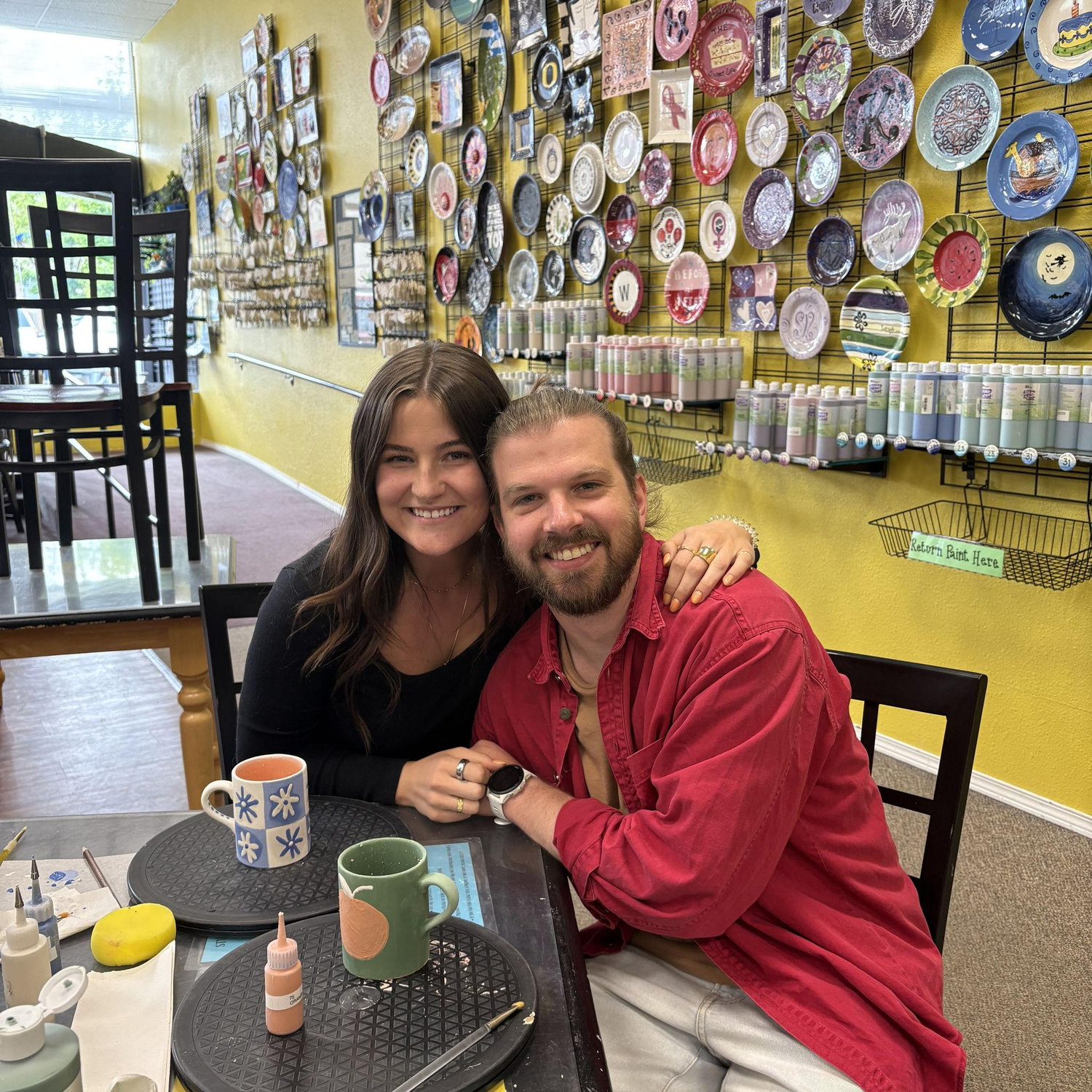 John planned a whole day to celebrate our one year anniversary, part of which included painting mugs for each other!