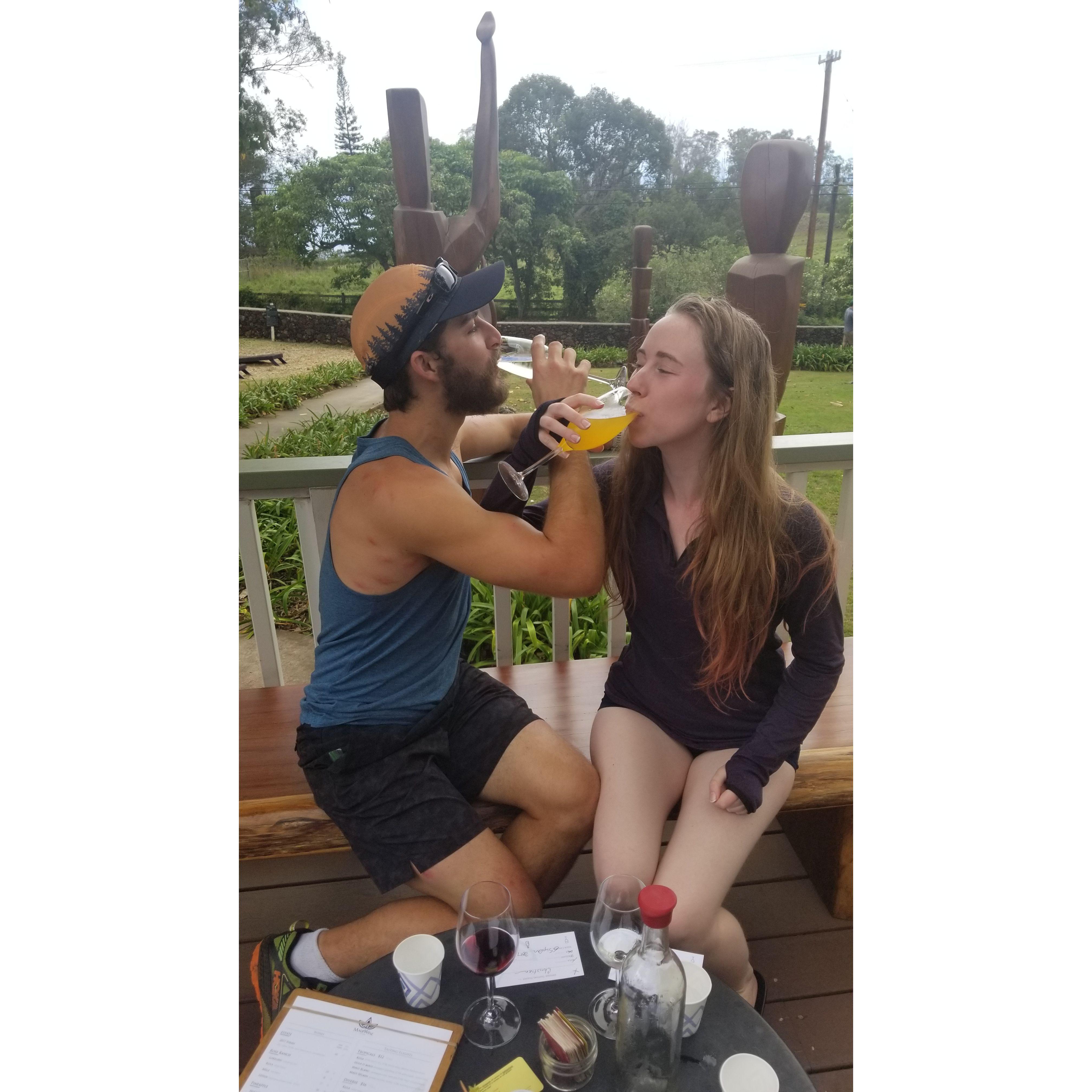 When it wont stop raining on Mount Haleakalā, the only thing to do is head to a winery and drink Pineapple wine. - Maui, HI