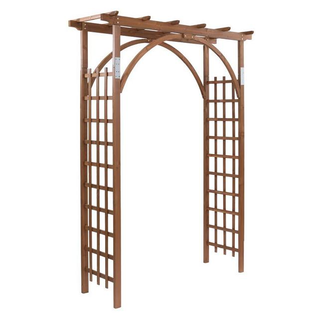 VINGLI 85in Wooden Garden Arbor, Wedding Arch for Ceremony, Wood Garden Trellis for Plant Climbing, Pergola for Garden Backyard, Lawn (Dark Brown)