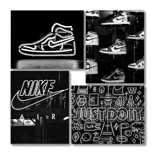 Generic Sneaker Posters (UNFRAMED 8 x 10 Set of 4) Hypebeast Wall Art Shoe Decor Sneakerhead Room Decor Air AJ Teen Boy Room Girl Room Wall Art Prints - Black and White Sneakers QUAD