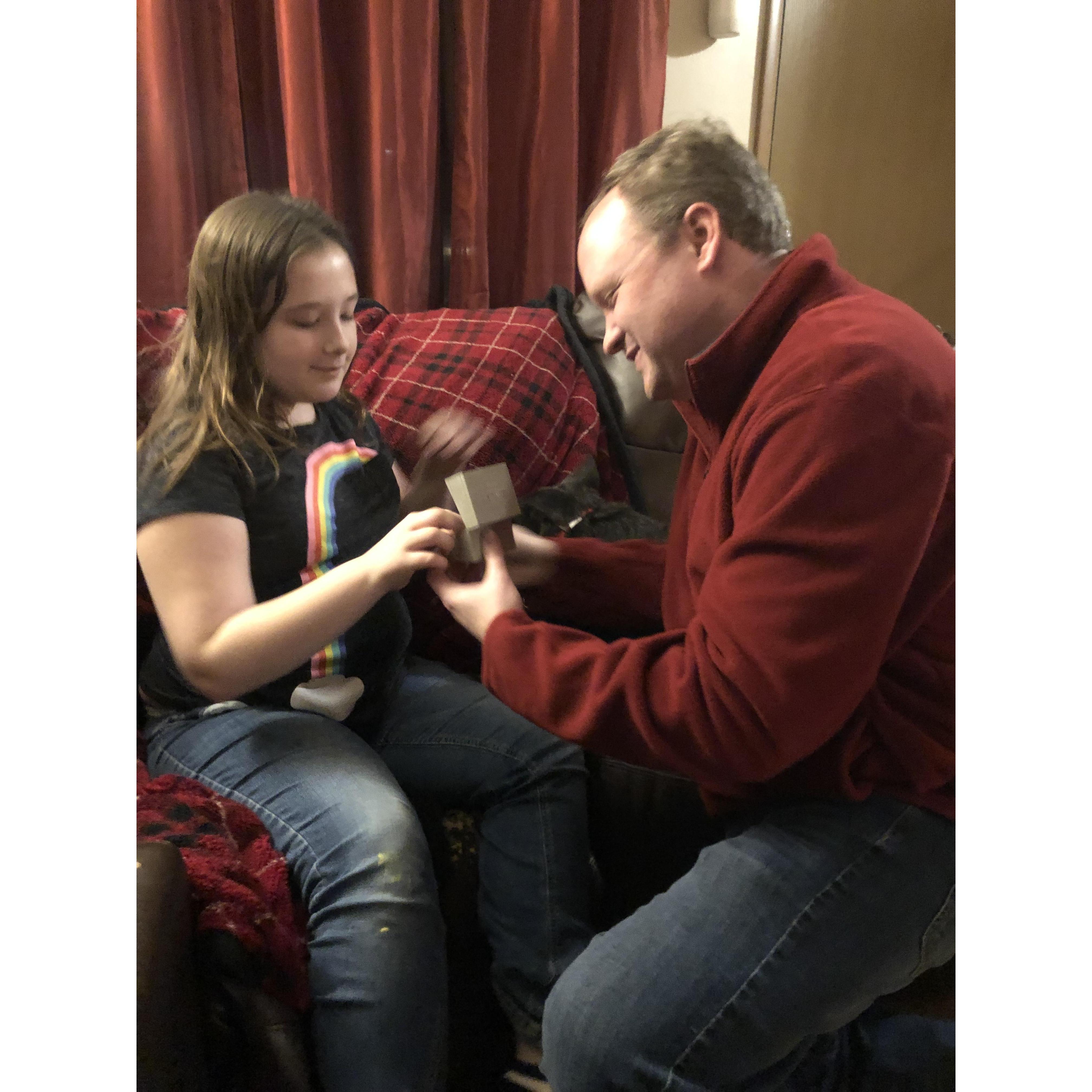 The night that Matt proposed to Tay. She said, “yes” to being his daughter.