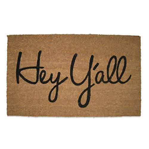 Tag Hey Y'all Southern Natural Coir Doormat Indoor Outdoor Welcome Mat 30 x 17.5 30 x 17.5 Brown