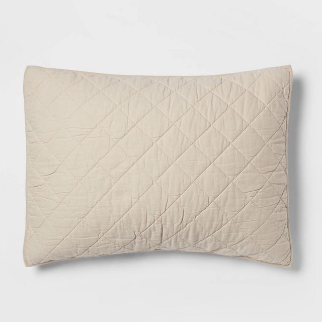 Standard Diamond Stitch Cotton Linen Quilt Sham Khaki - Threshold™