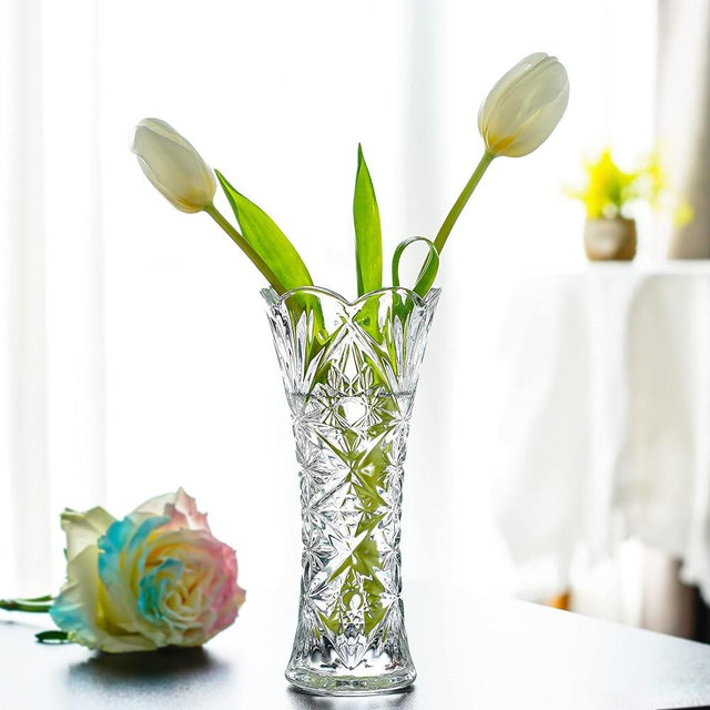 Clear Glass Flower Vase,Thickened Crystal Glass Vase for Flowers & Decor,Sunflower Design- 7.6" x3.5"